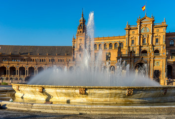 Naklejka premium water fountain at plaza de espana in Seville, Spain, Europe