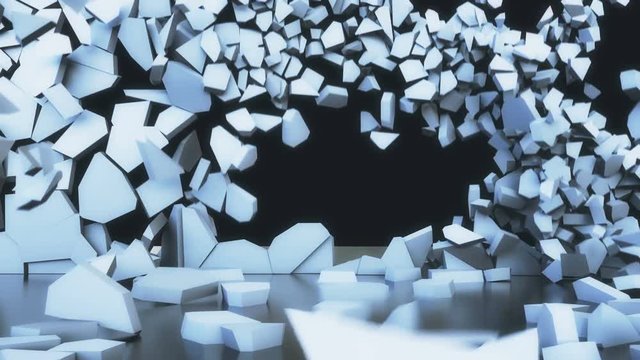 Wall explodes outwards and then collapses. 4K UHD animation.