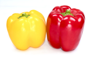 Fresh paprika (sweet peppers,bell peppers)  Red, Yellow Peppers isolated on a white background  with clipping path.