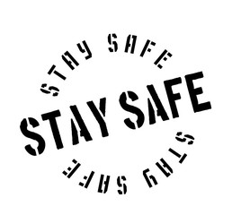 Stay Safe rubber stamp. Grunge design with dust scratches. Effects can be easily removed for a clean, crisp look. Color is easily changed.