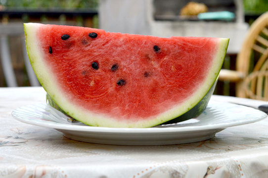 Closeup of watermelon slice on the plate