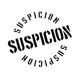 Suspicion rubber stamp. Grunge design with dust scratches. Effects can be easily removed for a clean, crisp look. Color is easily changed.