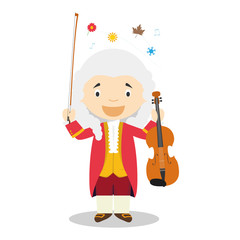 Antonio Vivaldi cartoon character. Vector Illustration. Kids History Collection.