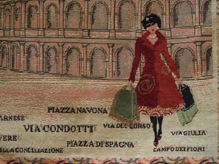 Madrid carpet with girl in red dress