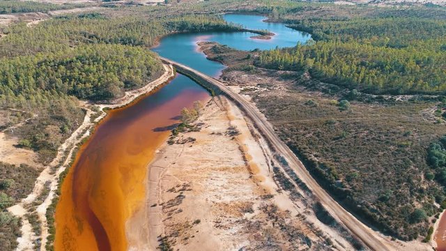 Abandoned Old Copper Extraction Sao Domingos Mine, Portugal, aerial view