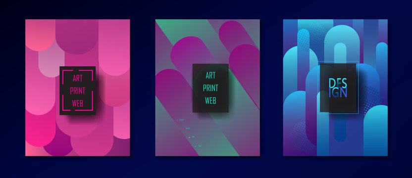 Brochure covers set - Magenta, Turquoise Stone color collection. Modern Design for Gallery Exhibition catalog cover, business brochure, poster, banner, business card, envelope template. Pop Art Vector
