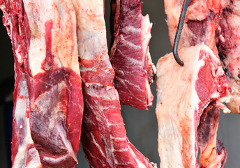 raw beef selling at the butcher shop