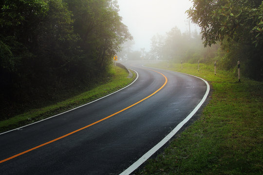 Abstract background of empty route and journey amidst the natural beautiful in the forests at Doi Inthanon, Chiangmai Province in Thailand