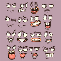 Cartoon faces with different expressions. Vector clip art illustration with simple gradients. Each on a separate layer.