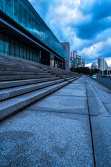 Fototapeta premium city financial district,side view of empty square.