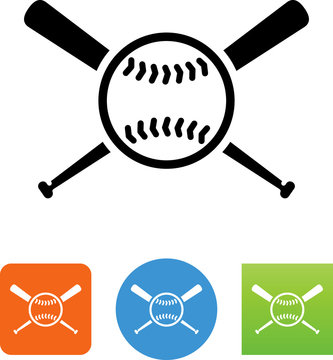 Baseball Ball And Bat Icon - Illustration