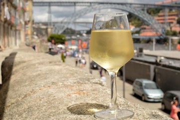 Glass of white wine at Ribeira in Porto