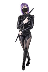 Fototapeta premium Sexy killer holding guns, isolated on white background.