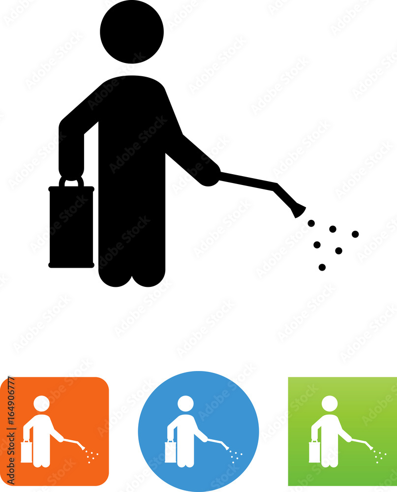 Sticker bug exterminator spraying icon - illustration