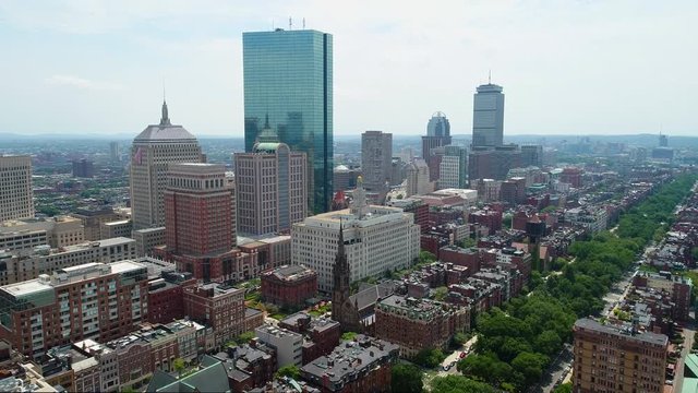 Establishing aerial shot of Boston Downtown 4k