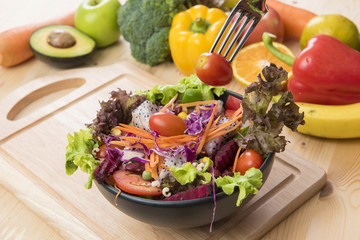 Salad on wood table ,Healthy food concept