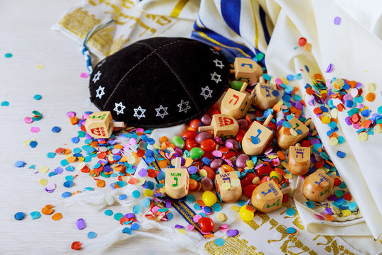 Jewish holiday still life composed of elements the Chanukah Hanukkah festival.