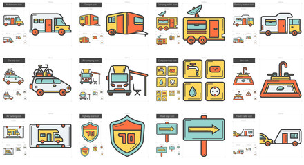 Travel and holiday line icon set.