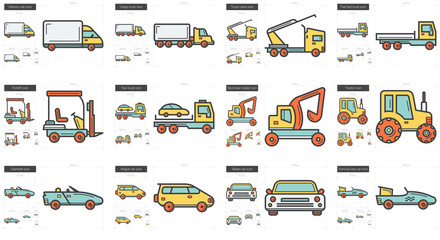 Transportation line icon set.