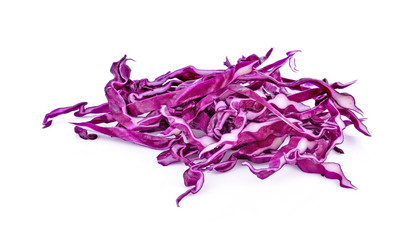 pile of cut red cabbage over white background