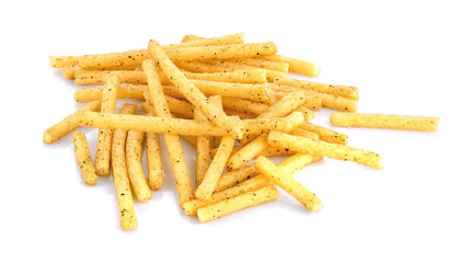 fried potato sticks on a white background