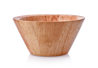 Wooden bowl isolated closeup on white