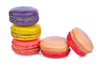 Sweet and colourful french macaroons or macaron isolate on white background