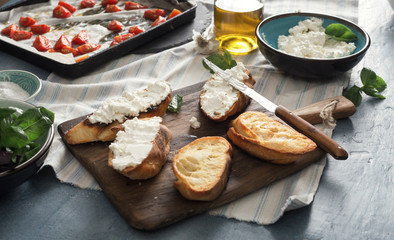 Italian bruschetta chopped baked tomatoes basil cheese