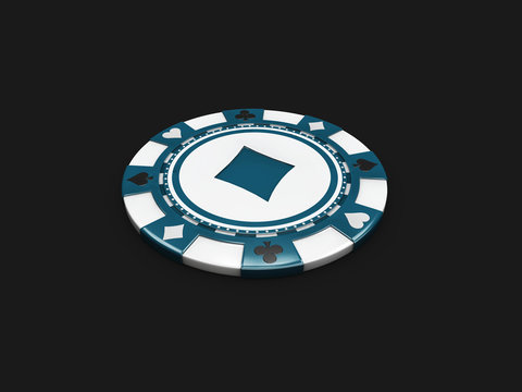 Casino chip with diamonds signes isolated balck. 3d Illustration