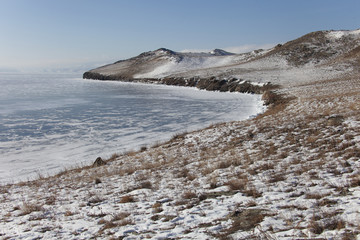 Ogoi island. Baikal lake winter landscape