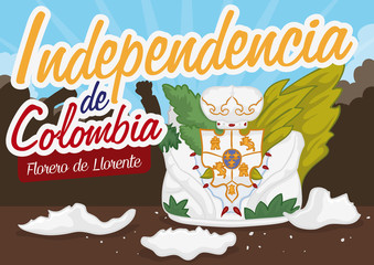 Legendary Llorente's Flower Vase Broken for Colombian Independence Day, Vector Illustration