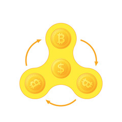 Spinner icon. Dollar and Bitcoin golden coins. Toy fidget to relieve stress. Vector illustration