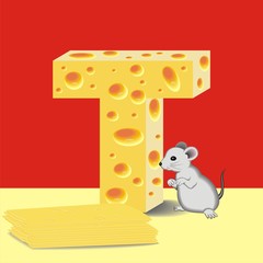 letter T of cheese and mouse