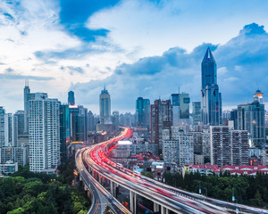 panoramic view of urban traffic with cityscape in city of China.