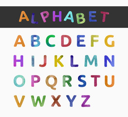 Watercolor alphabet. Color hand drawn letters.