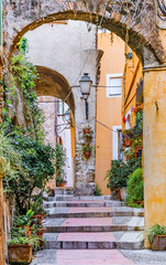 Streets in the old town of Menton on the French Riviera