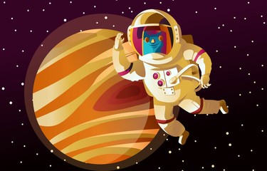 astronaut floating on jupiter orbit