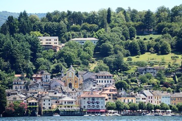 Obraz premium View from Lake Orta to Orta San Giulio, Piedmont Italy 