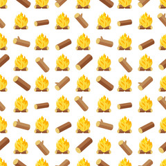 Wood logs and bonfires seamless pattern