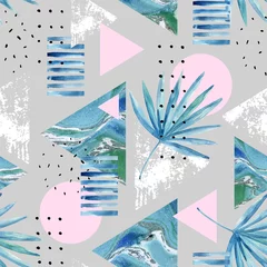 Zelfklevend Fotobehang Abstract summer geometric background with exotic leaves © Tanya Syrytsyna