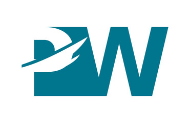 PW Negative Space Square Swoosh Letter Logo