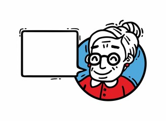 Comic portrait Granny in glasses says