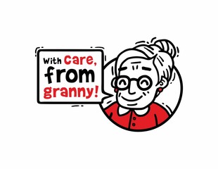 Comics old woman in glasses says With care from granny