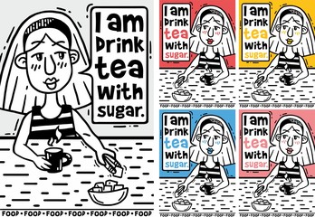 comics poster I drink tea with sugar set