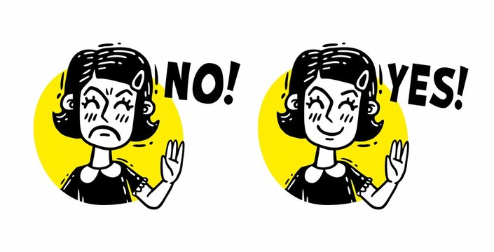 Comics sketch little girl says no and yes