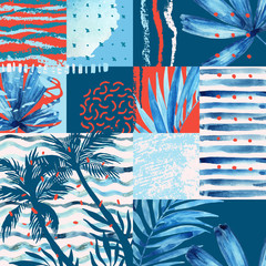 Watercolor tropical summer seamless pattern.