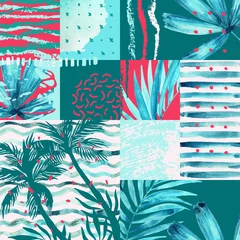 Poster de jardin Impressions graphiques Modèle sans couture d& 39 été tropical aquarelle.
