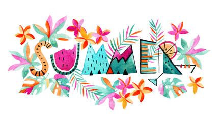 Watercolor exotic summertime background