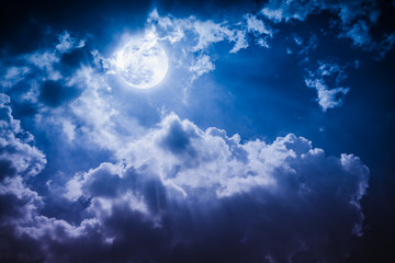 Naklejka na ściany i meble Night landscape of sky with cloudy and bright full moon with shiny.