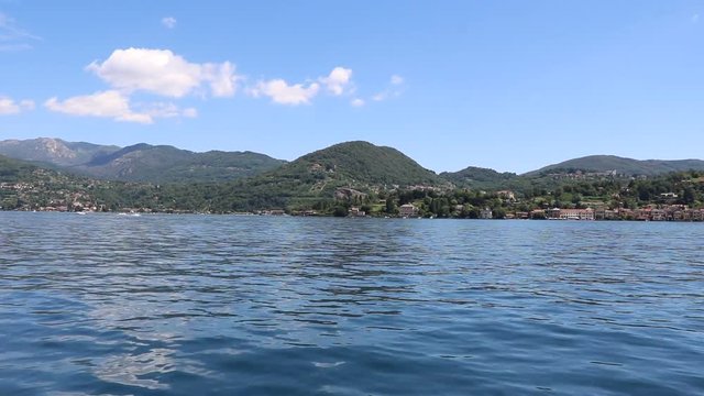 View from Lake Orta to Mount Mottarone and Orta San Giulio, Piedmont Italy 